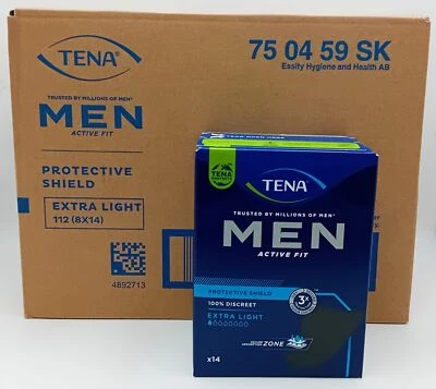TENA Men Active Fit Extra Light Pads - Case of 8 Packs (112 Pads Total) - Discre