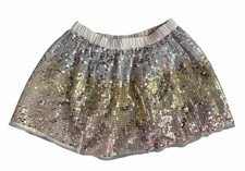 Cat Jack Girls Sequin Skirt Gold Champagne Sparkle Elastic Waist Size S 6 6X