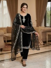 Party Wear Black Silk Salwar Kameez With Dupatta For Women And Girls