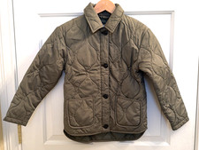 Old Navy Girl's Medium Weight Quilted Jacket 8 M Button Front Olive Green Pocket