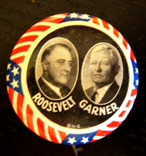 Vintage Roosevelt/Garner Campaign Pin - 1936 U.S. Presidential Election