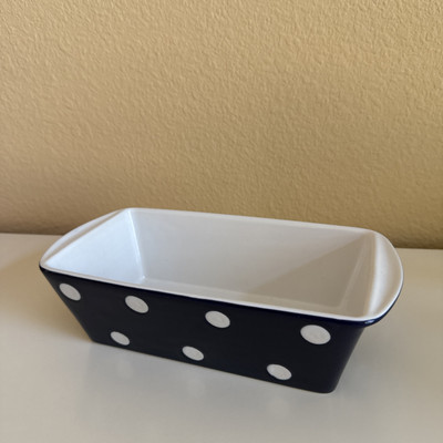 DENMARK Tool For Cook Stoneware Baker Bread Casserole Dish Navy/White Polka Dots