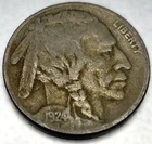 1924 P Buffalo Nickel Fine 5 Cent US Coin - 0085