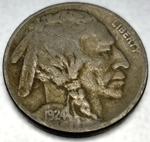 1924 P Buffalo Nickel Fine 5 Cent US Coin - 0085