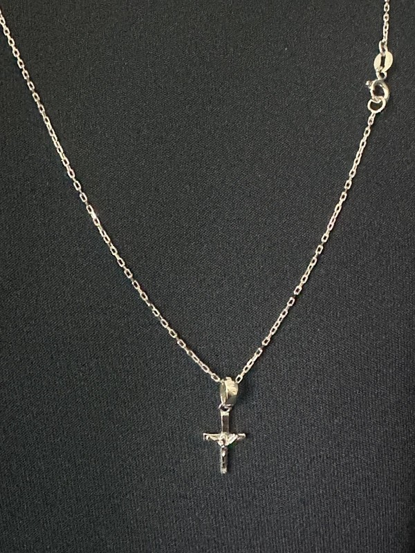 14K Solid Gold Jesus Cross Pendant Necklace-18" Real 585 Gold Forze Chain-1.86g⁠