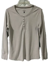Blue Mountain Womens Lt. Grey Pullover Thermal Tunic Long Sleeve Henley Sz. M