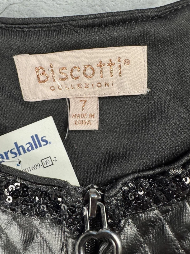 Nuevo con etiquetas Vestido Biscotti Brillante Imitación Cuero Cremallera Manga Gorra Lentejuelas Cuello Talla 7 Foto 2 de 4