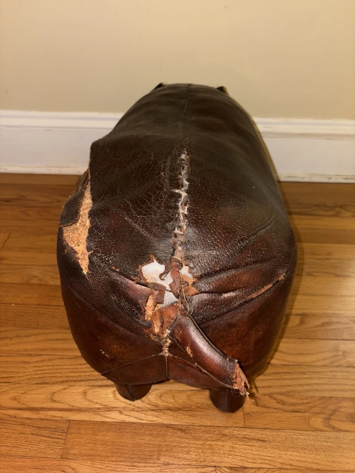 "Reposapiés de cerdo de cuero vintage estilo Omersa - hecho a mano - 32"" de largo" Foto 4 de 4