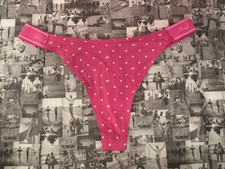 Victoria's Secret PINK Elastic Logo cotton High Leg Thong Panty Pink Dot Dog M