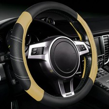 NBTEPEM Customized Auto Car Steering Wheel Cover for 15 Inches, Black-Beige