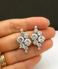 2Ct Round Cut Lab Created Diamond Cluster Stud Earrings 14K White Gold Plated
