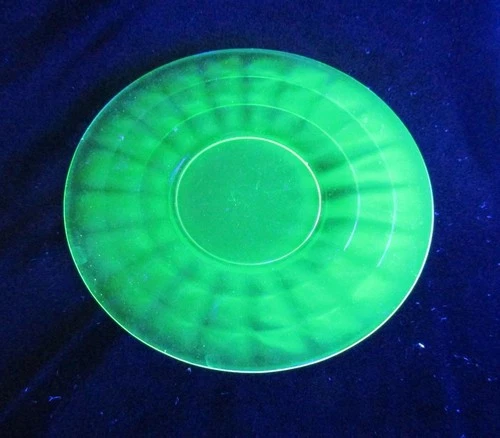 Lot of Five Vintage Anchor Hocking Block Optic 6.5" Uranium Glass Saucers.