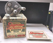 Vintage Pflueger Supreme No 1573 Fishing Reel: Box, Gray Marble Handles