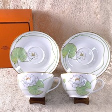 Hermes Large Morning Soup Cup Saucer NIL Nile Porcelain Tableware Set of 2 w/Box