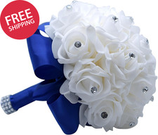 Wedding Bouquet Crystal Diamond Silk Roses Bride Bridesmaid Hand Held Flowers