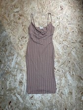 See You Monday Dress Womens Medium Brown White Wave Ribbed Cowl Neck Midi Cami