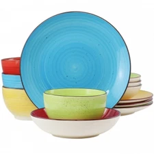 Elama Mason 12 Piece Double Bowl Stoneware Dinnerware Set In Assorted Colors