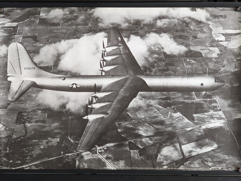 Vintage Black and White Poster of a XB-36, Reproduction, Size 36" x 24"
