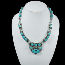 Collana Boho verde tibetano vero turchese collana gioielli antichi fatti a mano