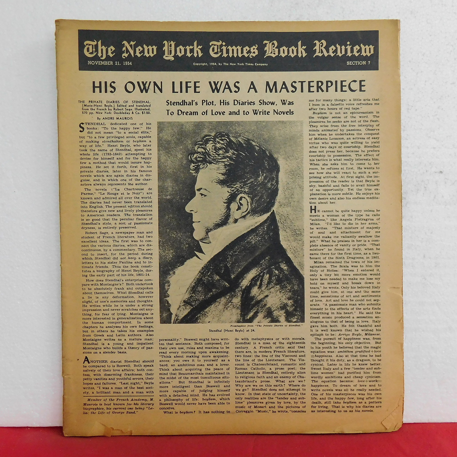 Stendhal Masterpiece New York Times Book Review Magazine November 21 1954 RARE!
