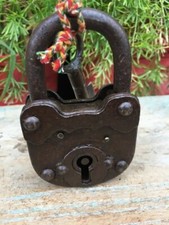 Vintage Collectible Hand Forged Old Beautiful Designed 6 LEVER Iron Lock & Key