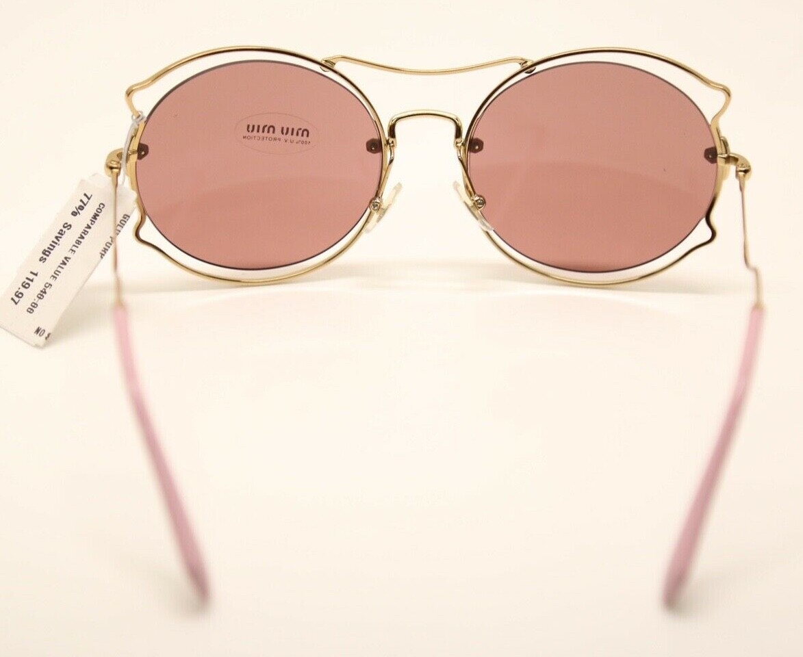 MIU MIU ゴールドフレーム ピンクテンプル サングラス Miu Miu Eyewear Runway スクエアフレーム サングラス
