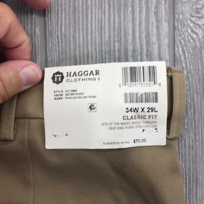 じゅん NWT Haggar Mens 34x29 Premium Khaki Classic Fit Flat Front Comfort