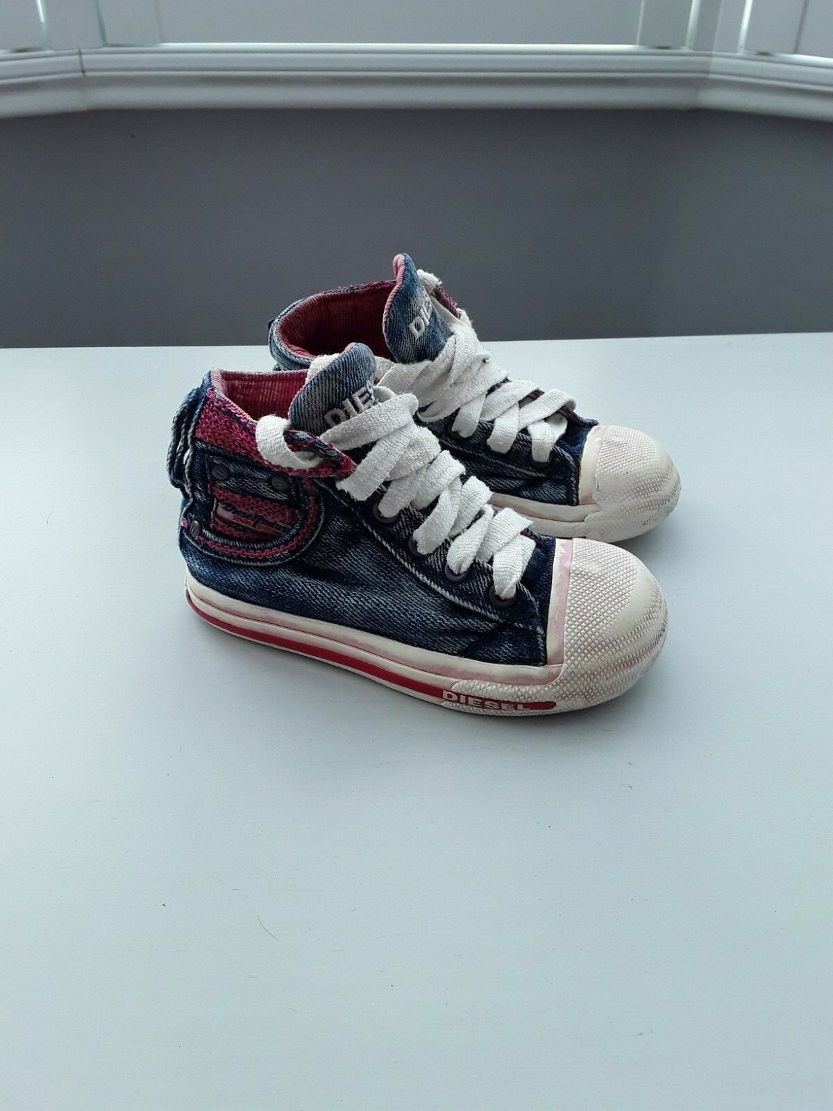DIESEL Blue Distressed Denim Trainers 