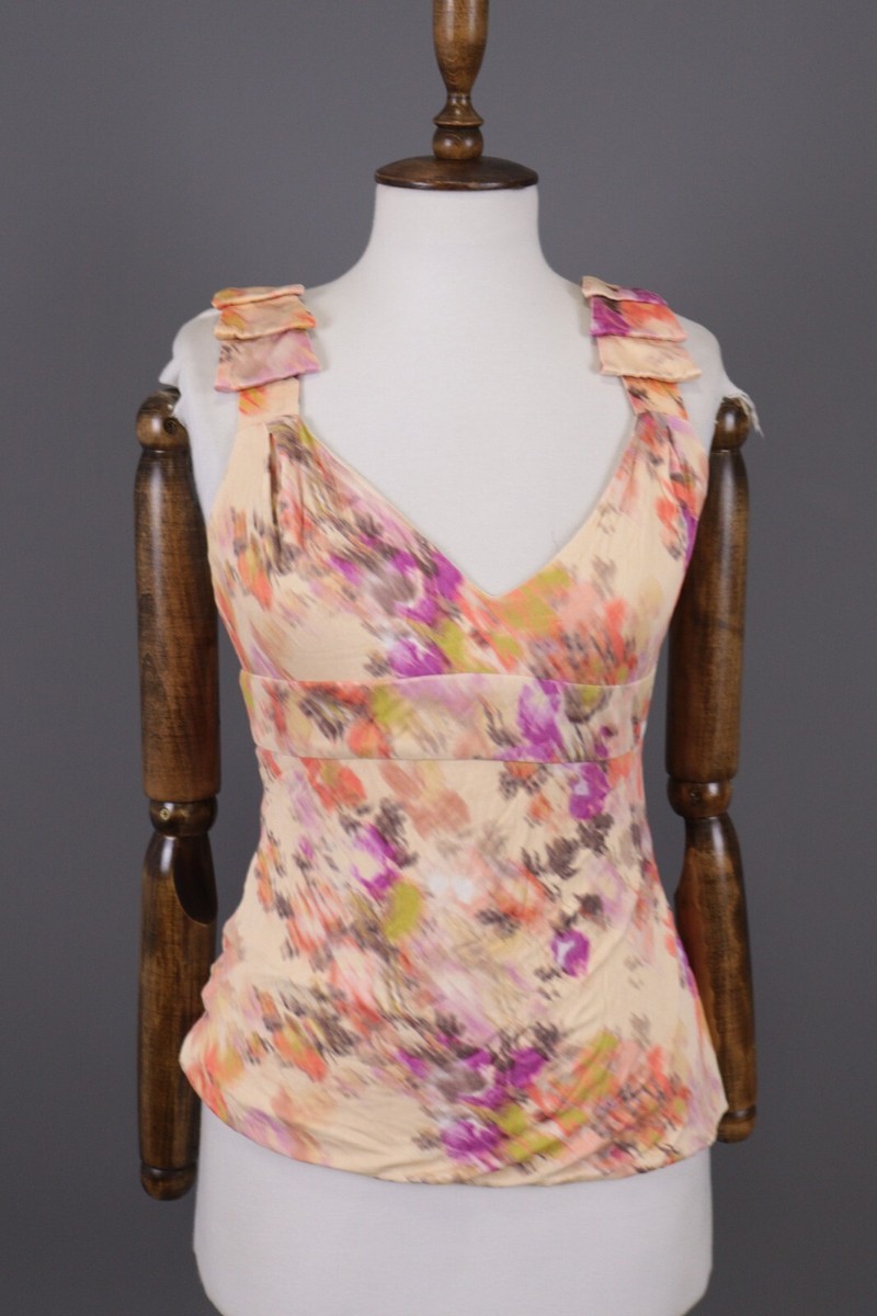 GIANNI VERSACE Multicolor Floral 3D Sleeveless V-Neck Blouse Tank
