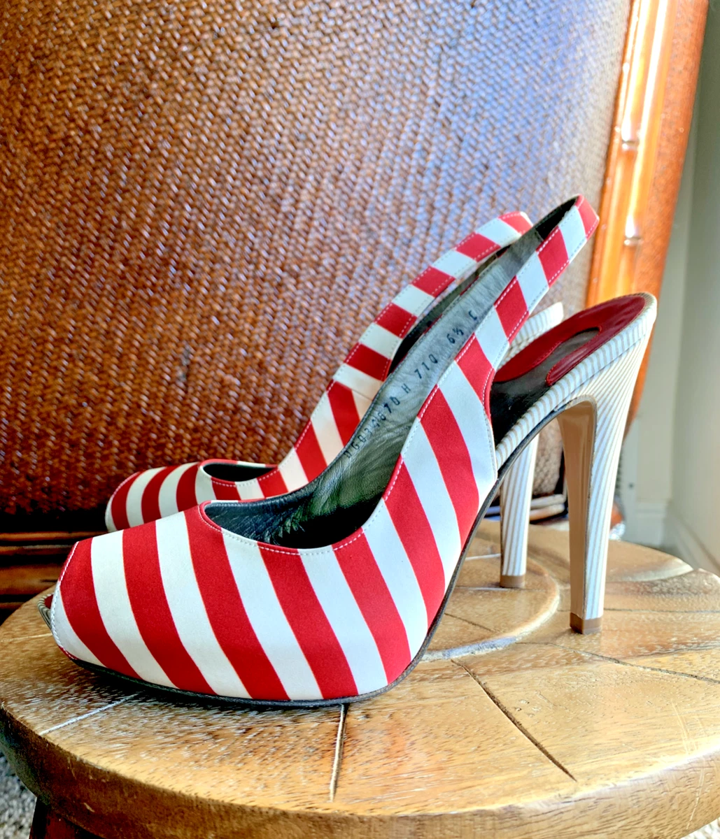 Salvatore Ferragamo Heels size 6.5C Peep Toe Striped Slingback