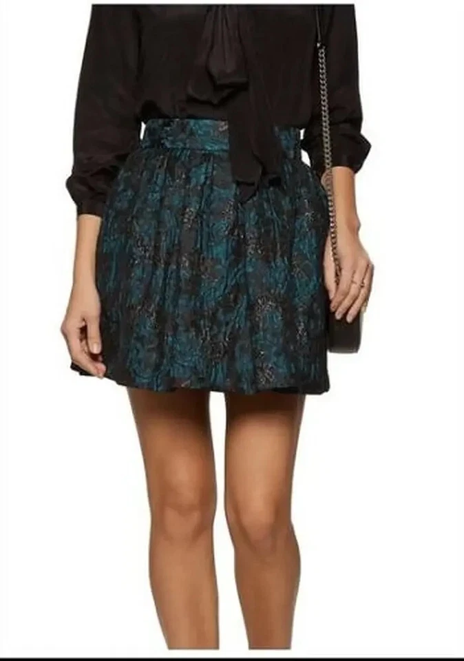 Minifalda ALICE + OLIVIA Stora nueva negra verde azulado oropel brocado puf falda 6 S 1E Foto 2 de 4