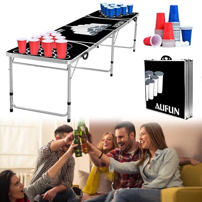 CEEDIR Beer Pong Tisch Bierpong-Tisch 5 Bälle Audio Table Party Bier Spiel Klapptisch
