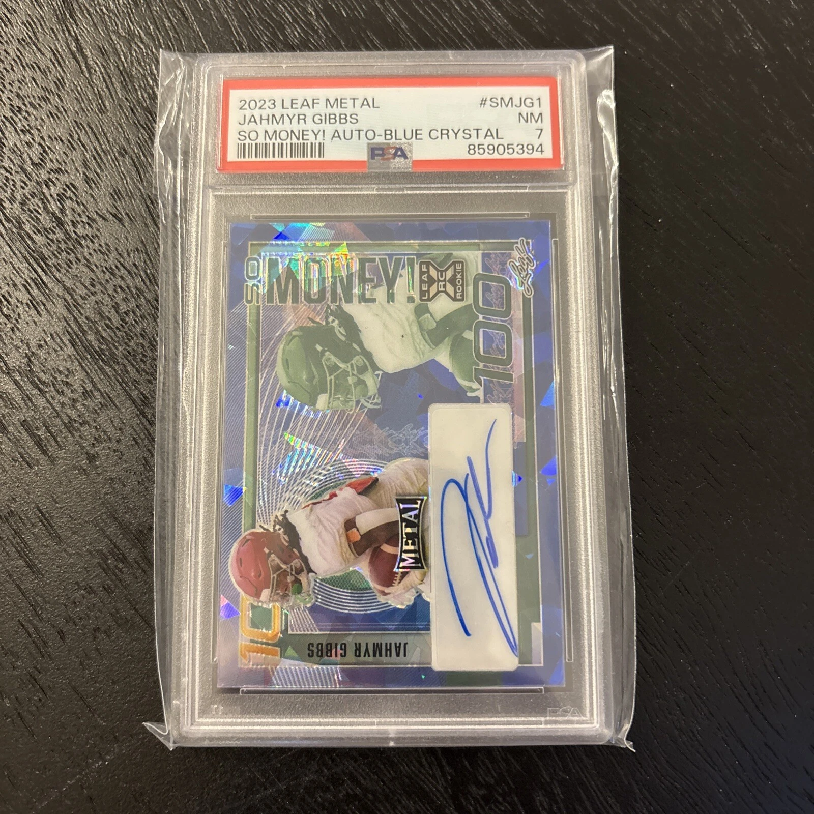 Jahmyr Gibbs Leaf Metal So Money! Autographs #SMJG1 Blue Crystal