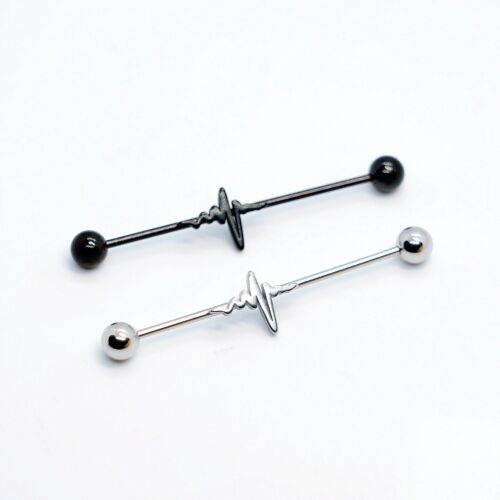 16G Stainless Steel Heart Wave Industrial Barbell Cartilage Stud Body Piercing - Afbeelding 1 van 10