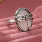 Elegant 925 Sterling Silver Rainbow Opal Charms Engagement Wedding Ring Size 9