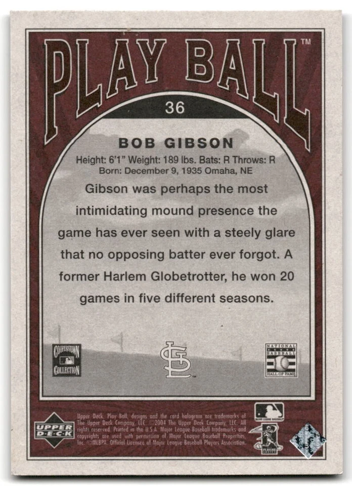 2004 Upper Deck Play Ball - #36 Bob Gibson - Image 2 of 2