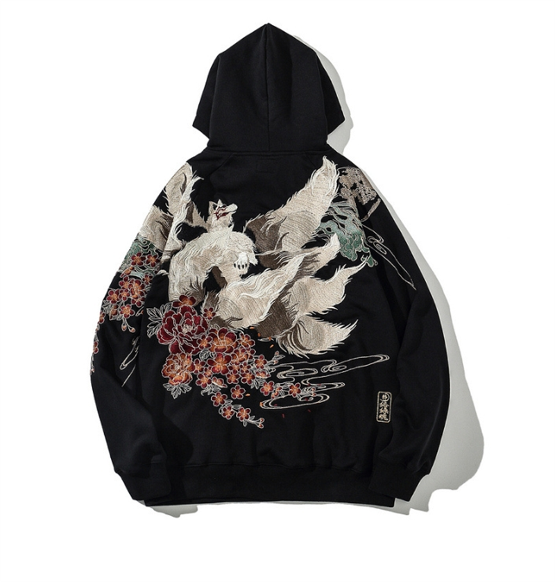 Myth Nine Tailed Fox Fashion Hoodie Embroidery Black Hoodie