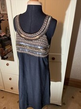 Preloved Ladies Short Shift Dress Size S Black Rayon Sleeveless Beaded Lined