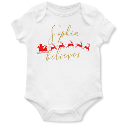 Individueller Name glaubt Weihnachten Strampler personalisiert Nikolausmütze Geschenkidee für...