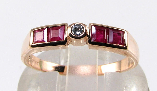 Anillo Eternity Art Deco 9K 9CT Oro Rosa Diamante Rubí Talla O