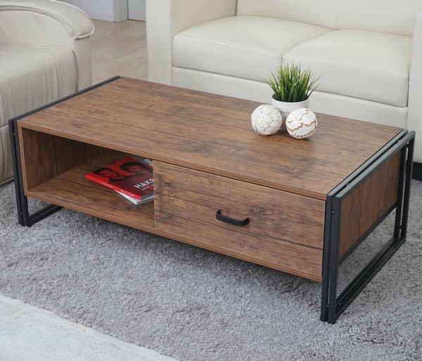 Couchtisch HWC-A27, Beistelltisch, 41X120X60Cm 3D-Struktur, Wildeiche-Optik-image