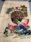 Vtg Hong Kong Embroidered Silk Panel Peacocks Birds Flowers Tree