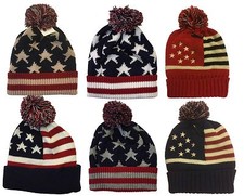 Winter Knit Cap Beanie Women Men Ski Knit Pom Pom American Flag Beanie Cap Hat