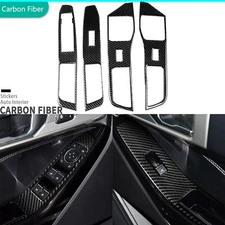 4Pcs Real Carbon Fiber Window Lift Switch Panel Cover For Ford Explorer 2020-23