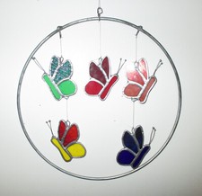 Vintage Stained Glass Butterfly Suncatcher with 5 Butterflies