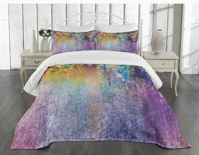 NWT Ambesonne Premium Twin Size Bedspread Set In Abstract Tie-dye/Watercolor...