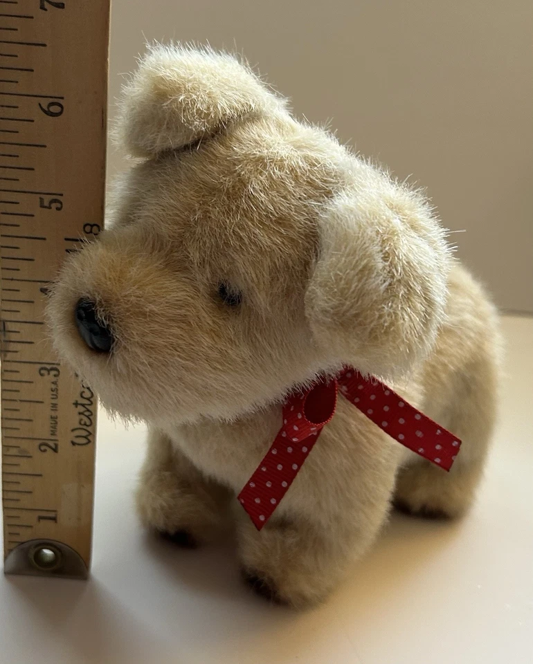 Gund Puppy Dog Tan Plush Stuffed Animal Toy Small 7" Red Bow White Polka Dots - Image 3 of 4