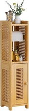 Toilet Paper Holder Cabinet, Bamboo Toilet Paper Holder Stand for Bathroom,