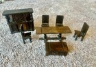 7 Piece Vintage Dollhouse Miniature Barton Tudor Cabinet Table 4 Chairs Chest — photo 2