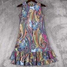 Tommy Hilfiger Womens Paisley Sleeveless Ruffle Hem Shift Dress Multicolor Beach